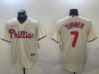 Men's MLB Philadelphia Phillies #7 Trea Turner Cream Stitched Cool Base Nike Baseball Jersey