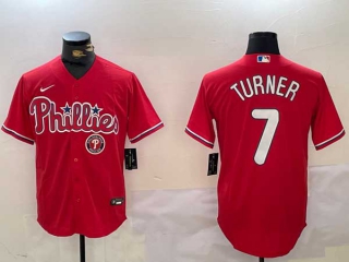 Men's MLB Philadelphia Phillies #7 Trea Turner Red Logo Stitched Cool Base Nike Baseball Jersey