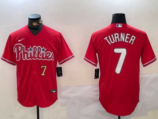 Men's MLB Philadelphia Phillies #7 Trea Turner Red Number Stitched Cool Base Nike Baseball Jersey