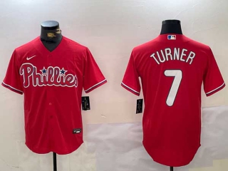 Men's MLB Philadelphia Phillies #7 Trea Turner Red Stitched Cool Base Nike Baseball Jersey