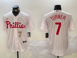 Men's MLB Philadelphia Phillies #7 Trea Turner White Number Pinstripe Stitched Cool Base Nike Baseball Jersey