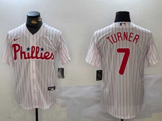 Men's MLB Philadelphia Phillies #7 Trea Turner White Pinstripe Stitched Cool Base Nike Baseball Jersey