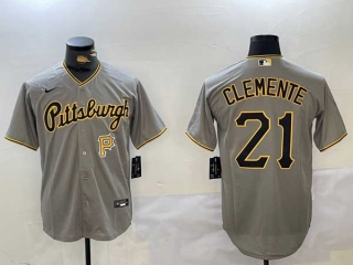 Men's MLB Pittsburgh Pirates #21 Roberto Clemente Grey Logo Stitched Cool Base Nike Baseball Jersey