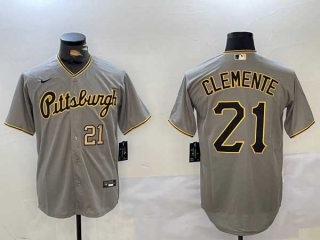 Men's MLB Pittsburgh Pirates #21 Roberto Clemente Grey Number Stitched Cool Base Nike Baseball Jersey