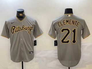 Men's MLB Pittsburgh Pirates #21 Roberto Clemente Grey Stitched Cool Base Nike Baseball Jersey