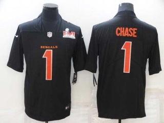 Men's NFL Cincinnati Bengals #1 Ja'Marr Chase Black Super Bowl LVI Patch Nike Football Stitched Jersey