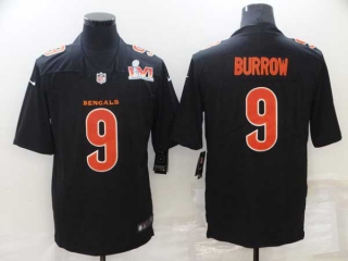 Men's NFL Cincinnati Bengals #9 Joe Burrow Black Super Bowl LVI Patch Nike Football Stitched Jersey