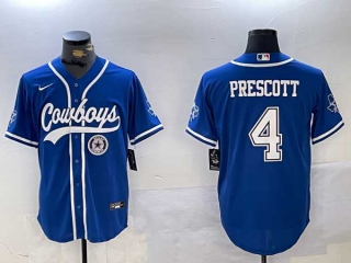 Men's NFL Dallas Cowboys #4 Dak Prescott Royal Logo With Texas Patch Stitched Cool Base Nike Baseball Jersey