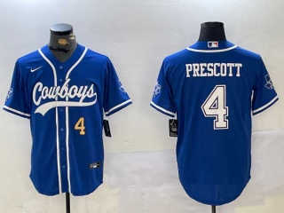 Men's NFL Dallas Cowboys #4 Dak Prescott Royal Number With Texas Patch Stitched Cool Base Nike Baseball Jersey