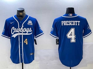 Men's NFL Dallas Cowboys #4 Dak Prescott Royal Number With Texas Patch Stitched Cool Base Nike Baseball Jerseys