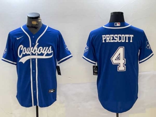 Men's NFL Dallas Cowboys #4 Dak Prescott Royal With Texas Patch Stitched Cool Base Nike Baseball Jersey