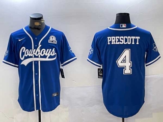 Men's NFL Dallas Cowboys #4 Dak Prescott Royal With Texas Patch Stitched Cool Base Nike Baseball Jerseys