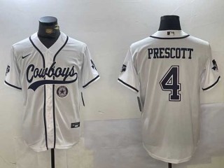 Men's NFL Dallas Cowboys #4 Dak Prescott White Logo With Texas Patch Stitched Cool Base Nike Baseball Jersey