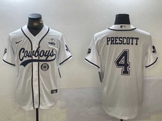 Men's NFL Dallas Cowboys #4 Dak Prescott White Logo With Texas Patch Stitched Cool Base Nike Baseball Jerseys