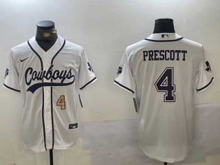 Men's NFL Dallas Cowboys #4 Dak Prescott White Number With Texas Patch Stitched Cool Base Nike Baseball Jersey