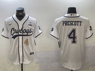 Men's NFL Dallas Cowboys #4 Dak Prescott White Number With Texas Patch Stitched Cool Base Nike Baseball Jerseys