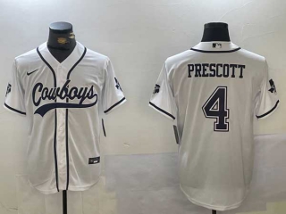 Men's NFL Dallas Cowboys #4 Dak Prescott White With Texas Patch Stitched Cool Base Nike Baseball Jersey