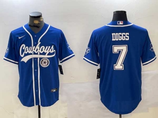 Men's NFL Dallas Cowboys #7 Trevon Diggs Royal Logo With Texas Patch Stitched Cool Base Nike Baseball Jersey