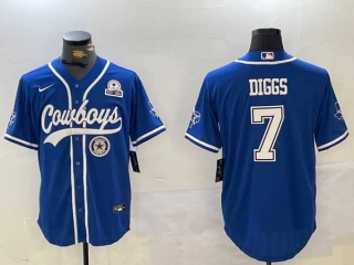 Men's NFL Dallas Cowboys #7 Trevon Diggs Royal Logo With Texas Patch Stitched Cool Base Nike Baseball Jerseys