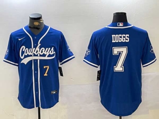 Men's NFL Dallas Cowboys #7 Trevon Diggs Royal Number With Texas Patch Stitched Cool Base Nike Baseball Jersey