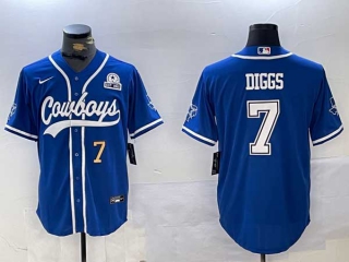 Men's NFL Dallas Cowboys #7 Trevon Diggs Royal Number With Texas Patch Stitched Cool Base Nike Baseball Jerseys