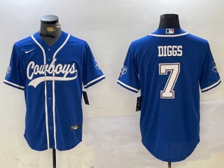 Men's NFL Dallas Cowboys #7 Trevon Diggs Royal With Texas Patch Stitched Cool Base Nike Baseball Jersey