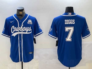 Men's NFL Dallas Cowboys #7 Trevon Diggs Royal With Texas Patch Stitched Cool Base Nike Baseball Jerseys