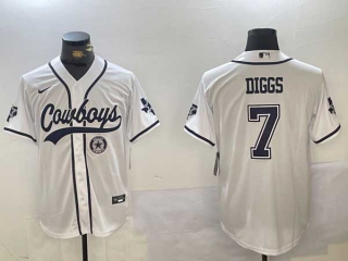 Men's NFL Dallas Cowboys #7 Trevon Diggs White Logo With Texas Patch Stitched Cool Base Nike Baseball Jersey