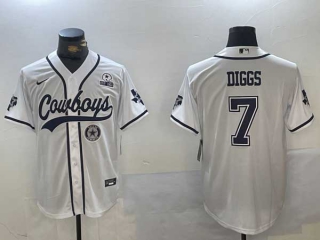 Men's NFL Dallas Cowboys #7 Trevon Diggs White Logo With Texas Patch Stitched Cool Base Nike Baseball Jerseys