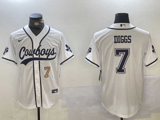 Men's NFL Dallas Cowboys #7 Trevon Diggs White Number With Texas Patch Stitched Cool Base Nike Baseball Jersey