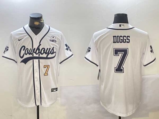 Men's NFL Dallas Cowboys #7 Trevon Diggs White Number With Texas Patch Stitched Cool Base Nike Baseball Jerseys