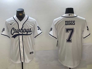 Men's NFL Dallas Cowboys #7 Trevon Diggs White With Texas Patch Stitched Cool Base Nike Baseball Jersey