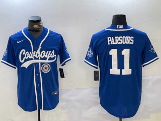 Men's NFL Dallas Cowboys #11 Micah Parsons Royal Logo With Texas Patch Stitched Cool Base Nike Baseball Jersey