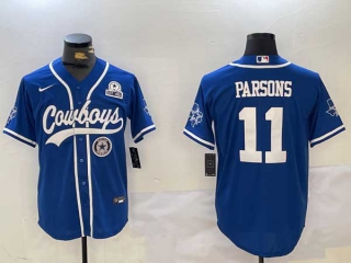 Men's NFL Dallas Cowboys #11 Micah Parsons Royal Logo With Texas Patch Stitched Cool Base Nike Baseball Jerseys