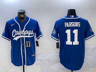 Men's NFL Dallas Cowboys #11 Micah Parsons Royal Number With Texas Patch Stitched Cool Base Nike Baseball Jersey