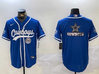 Men's NFL Dallas Cowboys Blank Royal With Texas Patch Stitched Nike Baseball Jersey (10)