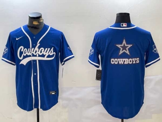 Men's NFL Dallas Cowboys Blank Royal With Texas Patch Stitched Nike Baseball Jersey (13)