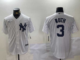 Men's MLB New York Yankees #3 Babe Ruth White Pinstripe Stitched Cool Base Nike Baseball Jersey (1)