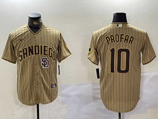 Men's MLB San Diego Padres #10 Jurickson Profar Brown Logo Pinstripe Stitched Cool Base Nike Baseball Jersey