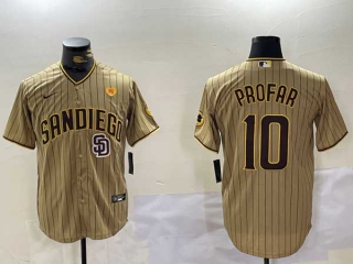 Men's MLB San Diego Padres #10 Jurickson Profar Brown Logo PS Patch Pinstripe Stitched Cool Base Nike Baseball Jersey