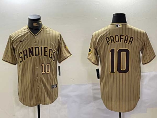 Men's MLB San Diego Padres #10 Jurickson Profar Brown Number Pinstripe Stitched Cool Base Nike Baseball Jersey