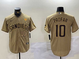 Men's MLB San Diego Padres #10 Jurickson Profar Brown Number PS Patch Pinstripe Stitched Cool Base Nike Baseball Jersey