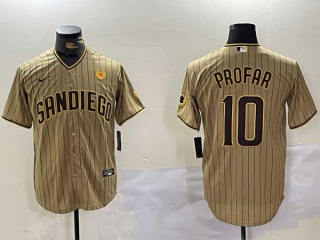 Men's MLB San Diego Padres #10 Jurickson Profar Brown PS Patch Pinstripe Stitched Cool Base Nike Baseball Jersey