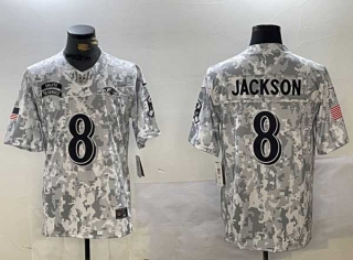 Men's NFL Baltimore Ravens #8 Lamar Jackson Arctic Camo 2024 Salute to Service Stitched Nike Football Jersey