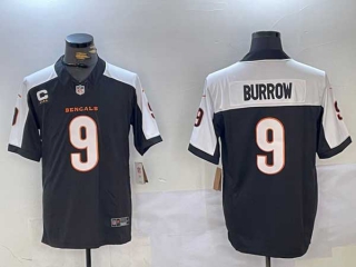 Men's NFL Cincinnati Bengals #9 Joe Burrow Black White Vapor Wite Patch Limited Stitched Nike Football Jersey