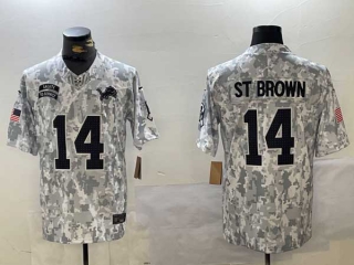 Men's NFL Detroit Lions #14 Amon-Ra St. Brown Arctic Camo 2024 Salute to Service Stitched Nike Football Jersey