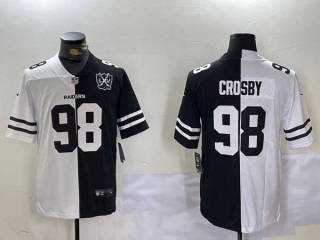 Men's NFL Las Vegas Raiders #98 Maxx Crosby White Black Split Vapor 65th Patch Stitched Nike Football Jersey