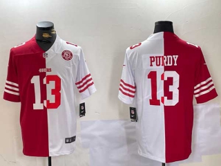 Men's NFL San Francisco 49ers #13 Brock Purdy Red White Logo Split Vapor Stitched Nike Football Jersey