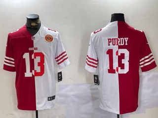 Men's NFL San Francisco 49ers #13 Brock Purdy Red White Logo Split Vapor Stitched Nike Football Jerseys