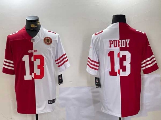 Men's NFL San Francisco 49ers #13 Brock Purdy Red White Split Vapor With Gate Bridge Patch Stitched Nike Football Jersey